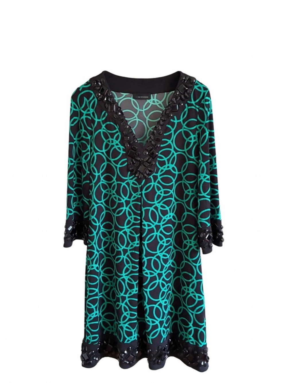 INC International Concepts Teal & Black Beaded V-Neck Sleep Tunic